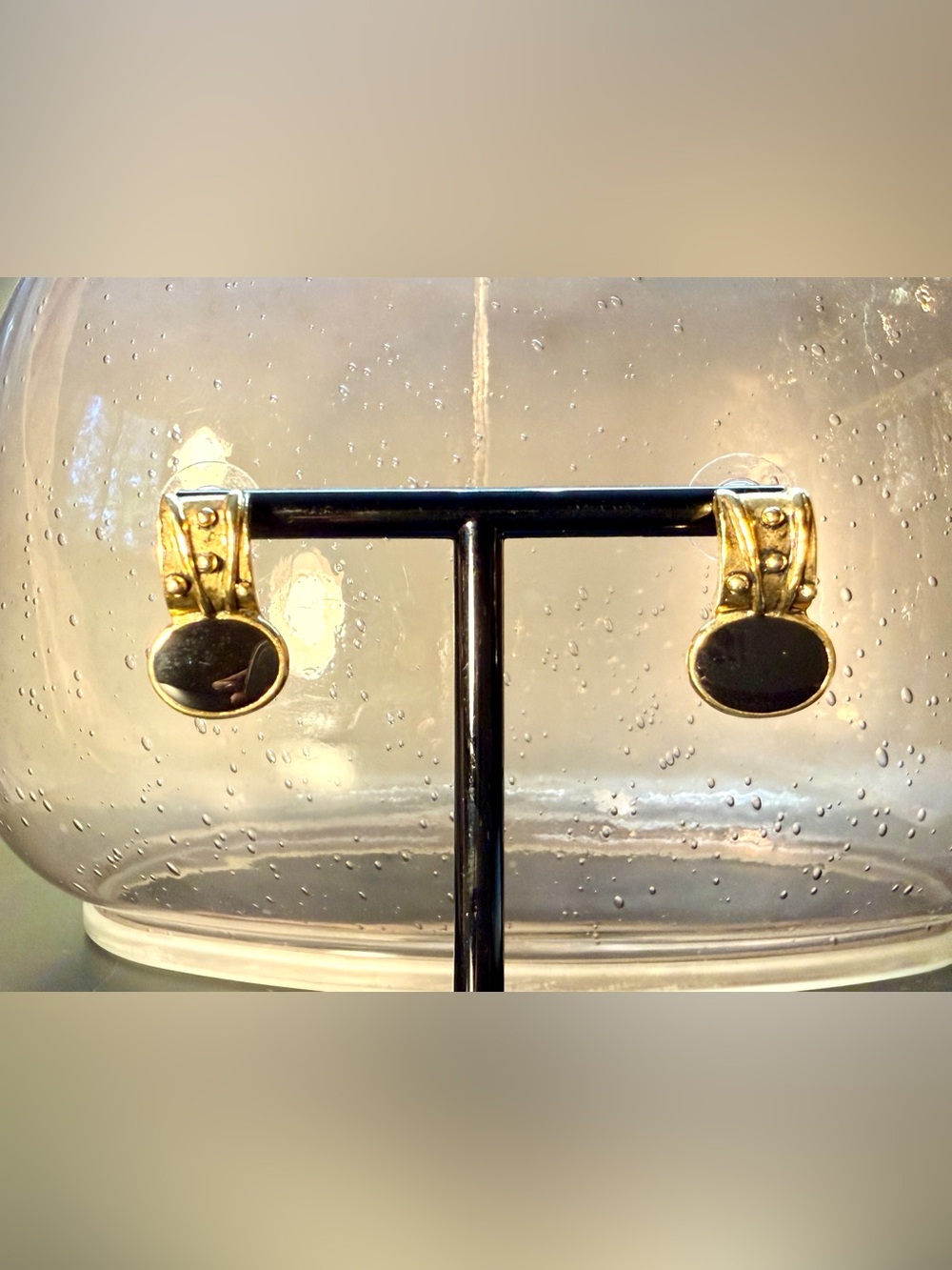 Vintage 90s Gold Tone Black Enamel Statement Drop Earrings